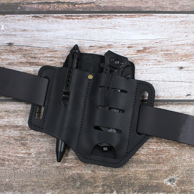 EDC Outdoor Leather Tool Knife Sheath Pockets Multitools Holder Essentials Organizer Belt Pouch Pocket Hunt Tactical Flashlight