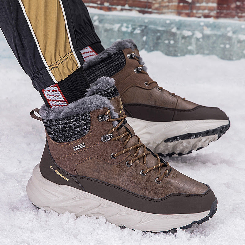 Fashion Style Type of Footwear  Winter Outdoor Mid-Cut Fleece Lined Snow Boots with Height Increase Warm Men's Cotton Shoes &amp Women's Warm Walking Shoes