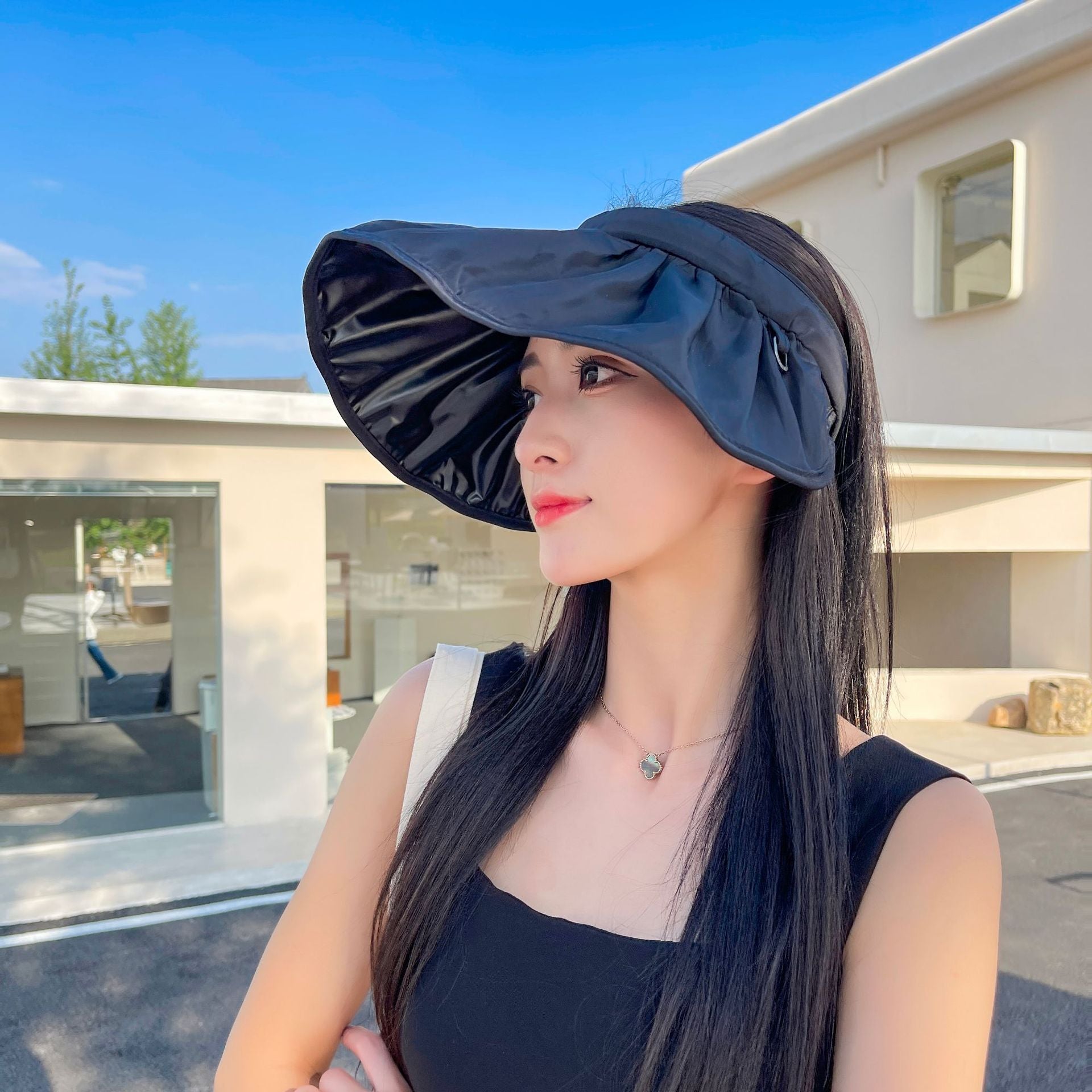 Hairband Sun Hat Female Double-Sided Wear Black Glue Anti-Ultraviolet Sunshade Hat Summer Must-Have Empty Top Hat