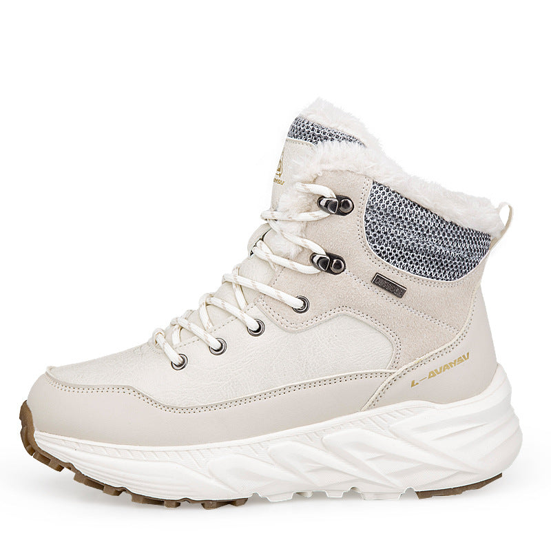 Fashion Style Type of Footwear  Winter Outdoor Mid-Cut Fleece Lined Snow Boots with Height Increase Warm Men's Cotton Shoes &amp Women's Warm Walking Shoes