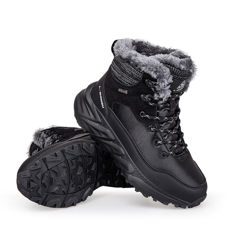 Fashion Style Type of Footwear  Winter Outdoor Mid-Cut Fleece Lined Snow Boots with Height Increase Warm Men's Cotton Shoes &amp Women's Warm Walking Shoes
