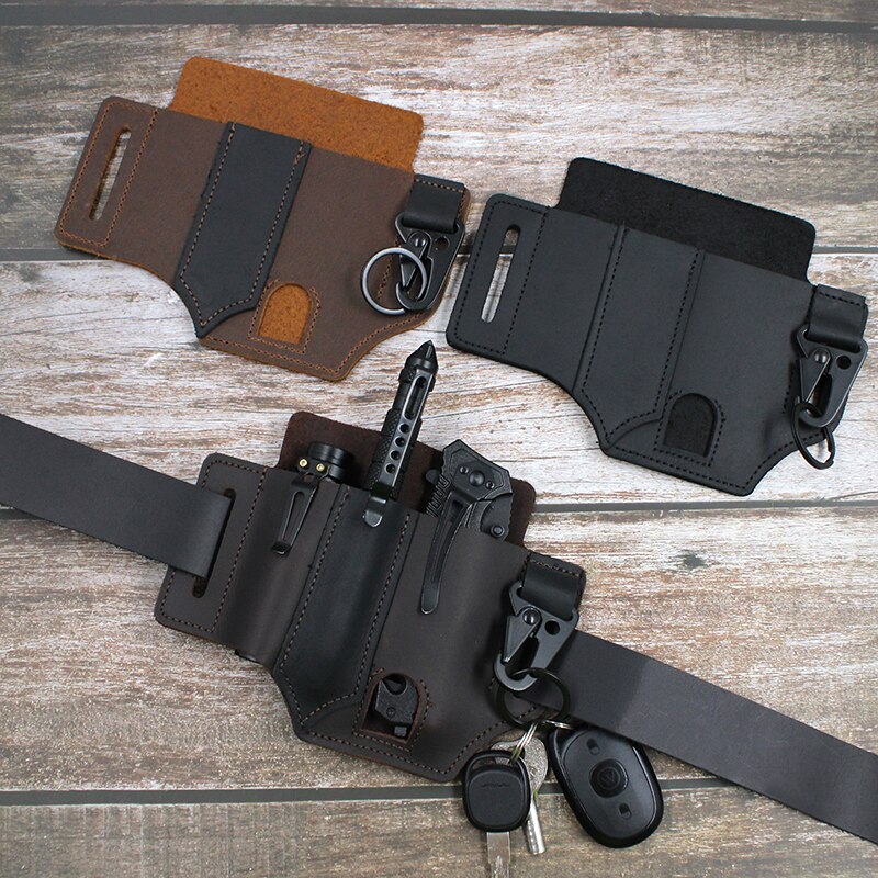 EDC Outdoor Leather Tool Knife Sheath Pockets Multitools Holder Essentials Organizer Belt Pouch Pocket Hunt Tactical Flashlight