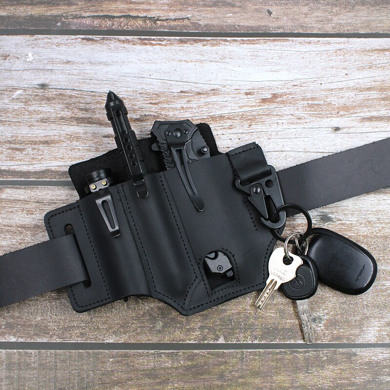 EDC Outdoor Leather Tool Knife Sheath Pockets Multitools Holder Essentials Organizer Belt Pouch Pocket Hunt Tactical Flashlight