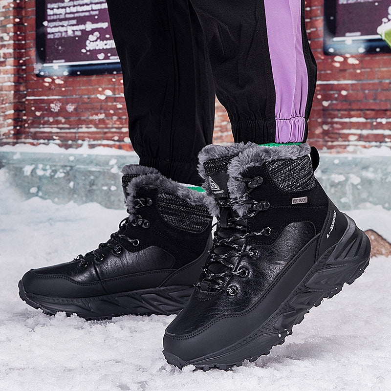 Fashion Style Type of Footwear  Winter Outdoor Mid-Cut Fleece Lined Snow Boots with Height Increase Warm Men's Cotton Shoes &amp Women's Warm Walking Shoes